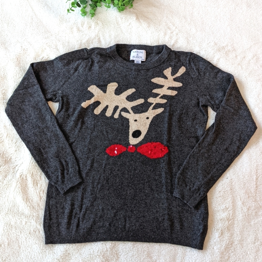 Antoni & Alison Grey Christmas Reindeer Sweater Size M